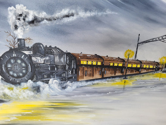 Journey Through Time: Stunning Oil Painting of a Train on Canvas